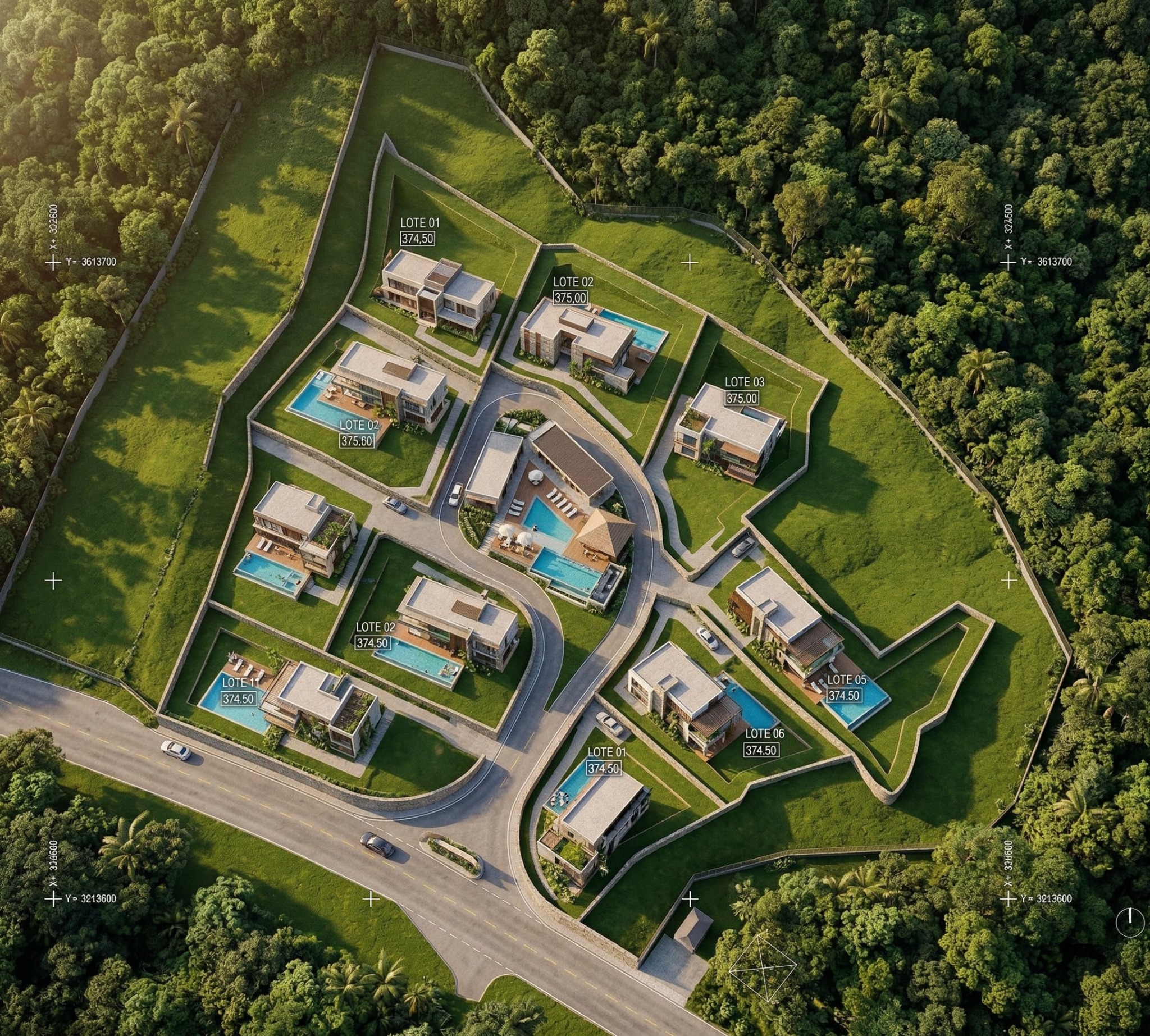 Funchal ten villas aerial masterplan visualization Funchal ten villas aerial masterplan visualization